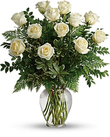 Joy Of Roses - Dozen Long Stem White Roses Bouquet