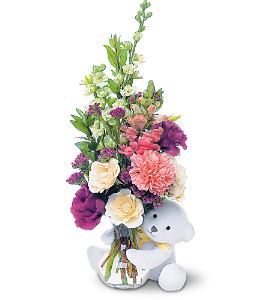 Teleflora's Bear Hug Bear with White Roses in McDonoughGA, Absolutely Flowers