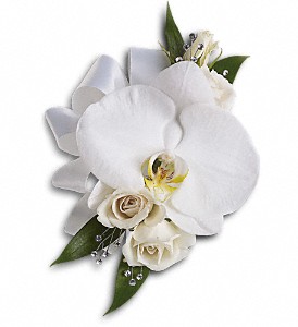 White Orchid and Rose Corsage in McDonough GA, Absolutely and McDonough Flowers & Gifts