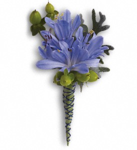 Bold and Blue Boutonniere in McDonough GA, Absolutely and McDonough Flowers & Gifts
