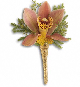 Sunset Orchid Boutonniere in McDonough GA, Absolutely and McDonough Flowers & Gifts