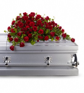 Red Rose Reverence Casket Spray in McDonough GA, Absolutely Flowers