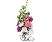 Teleflora's Bear Hug Bear with White Roses in McDonough GA, Absolutely Flowers