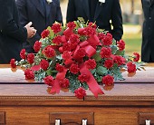 Red Regards Casket Spray in McDonough GA, Absolutely Flowers