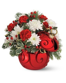 Teleflora's Ruby Swirl Ornament Bouquet Flower Arrangement